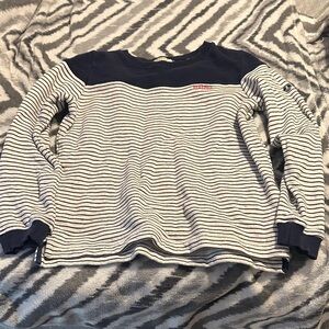 Barbour Navy and White Striped Crew Neck Sweater
